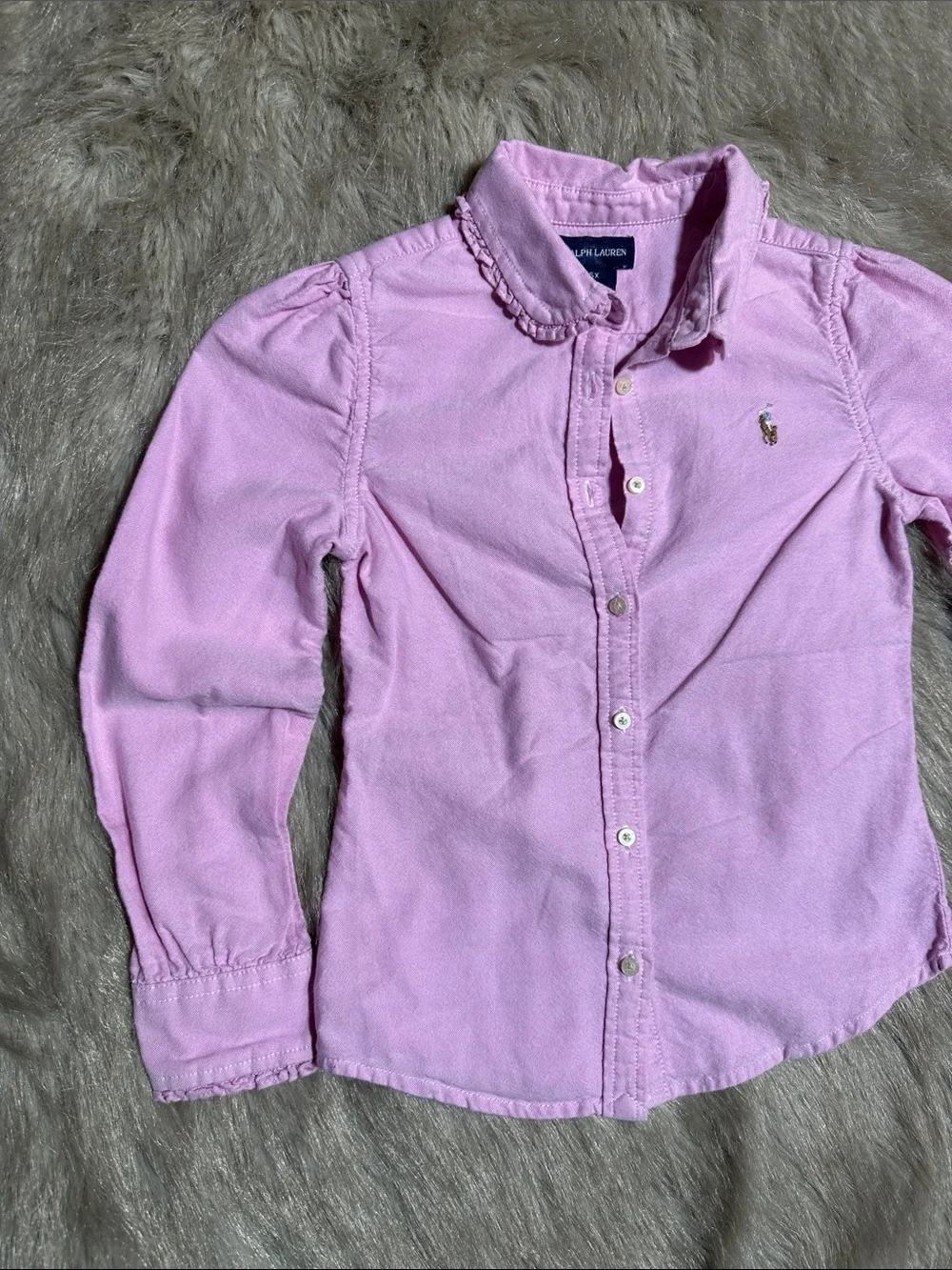 Ralph Lauren Light Pink Ruffle Collar Button Down Shirt